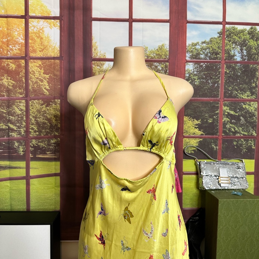 Anthropologie Yellow Butterfly no Print Backless Slip Dress - Picture 3 of 6